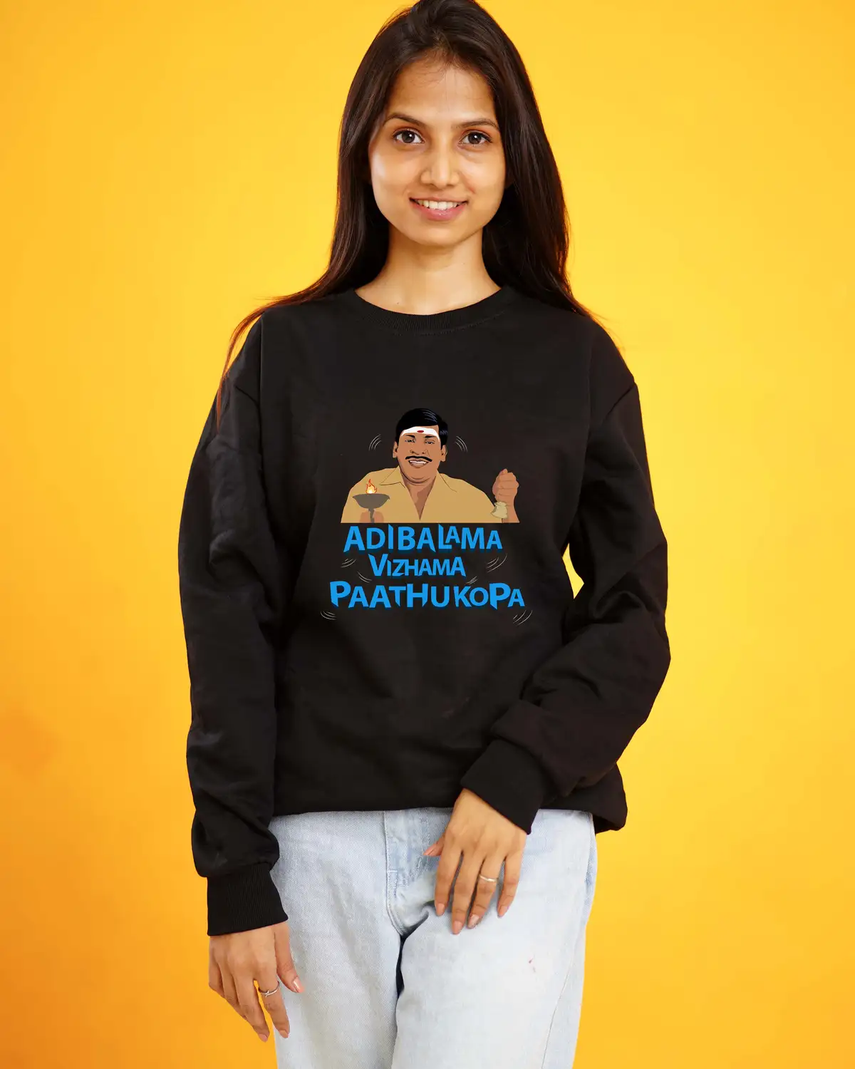 Poshemodetees-Female-Adi balama vizhama pathuko-Black-Sweatshirt-1