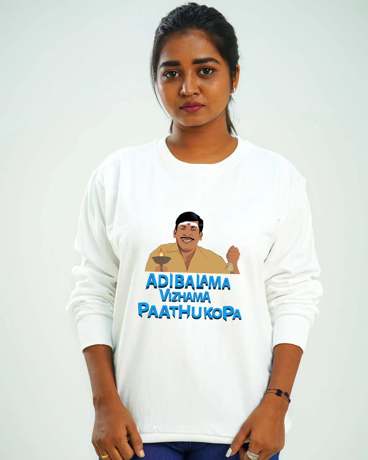 Poshemodetees-Female-Adi balama vizhama pathuko-White-Sweatshirt-2