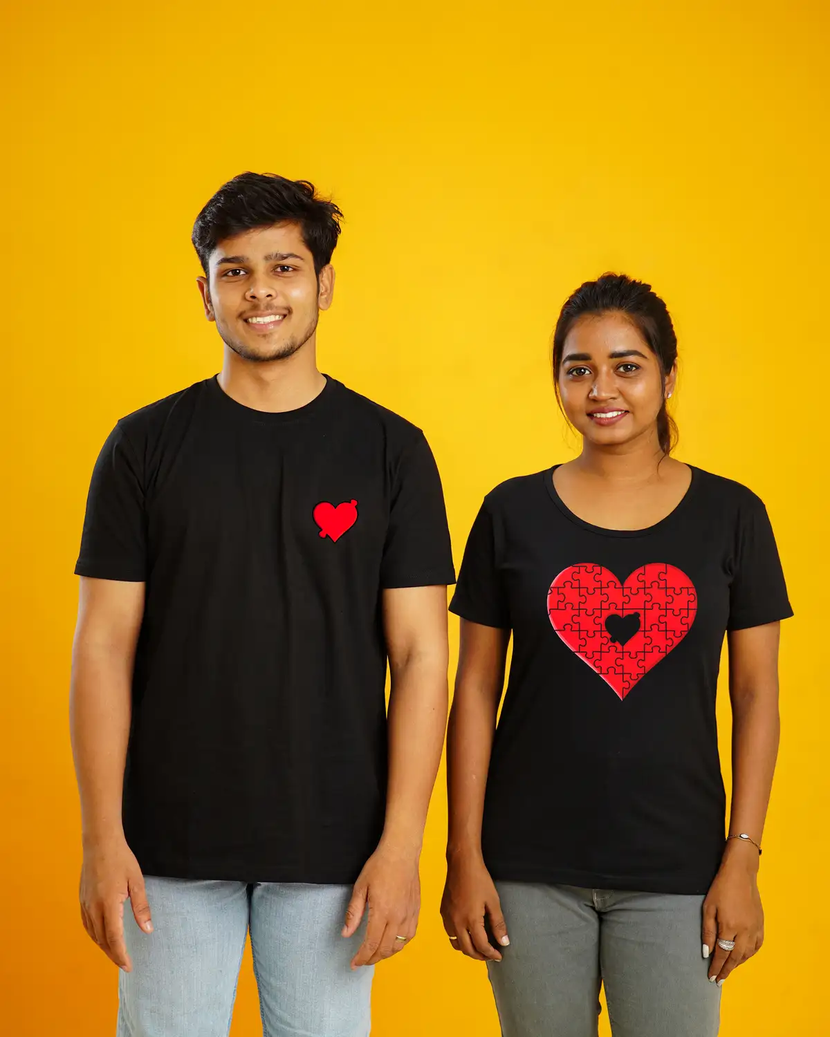 poshemodetees couple gigsaw hearts black tshirt 1
