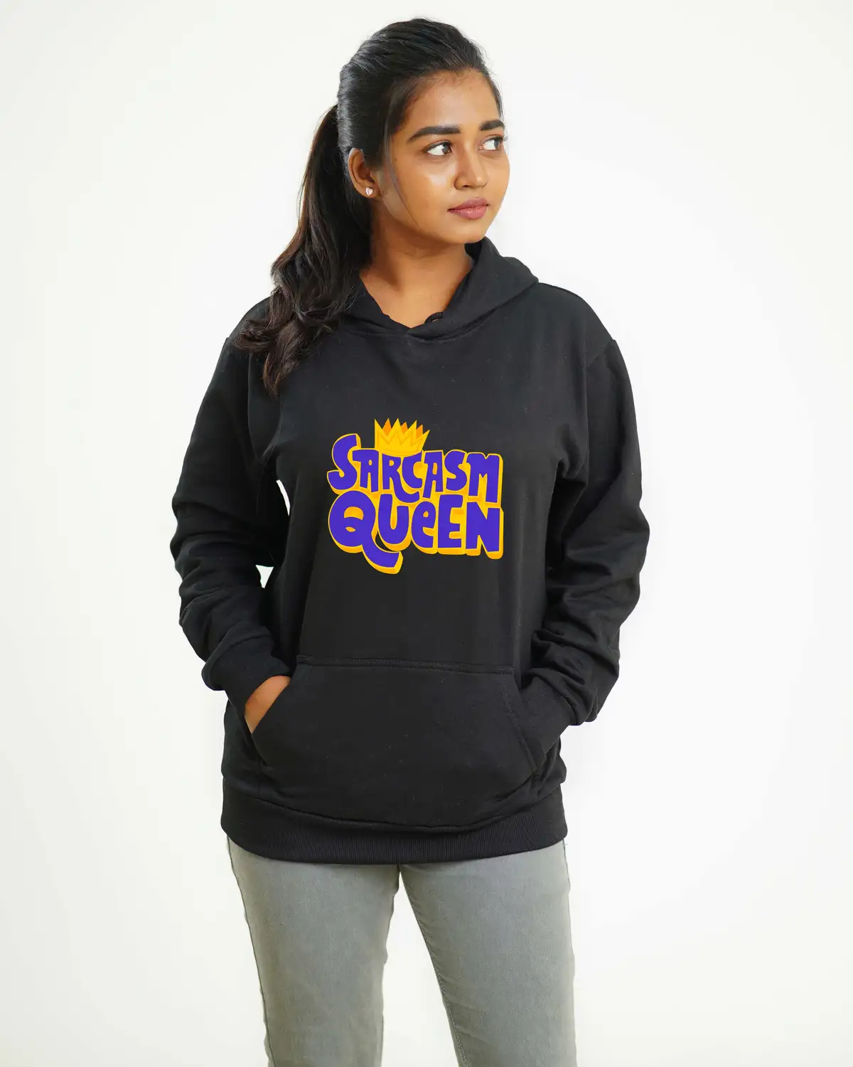 Poshemodetees-Female-SarcasmQueen-Black-Hoodie-1