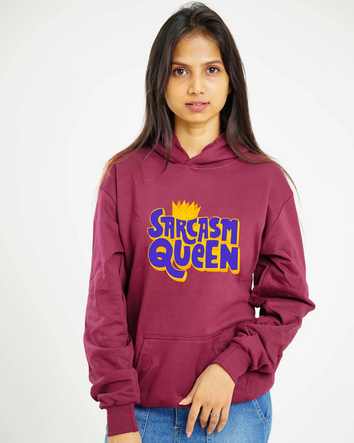 Poshemodetees-Female-SarcasmQueen-Maroon-Hoodie-1