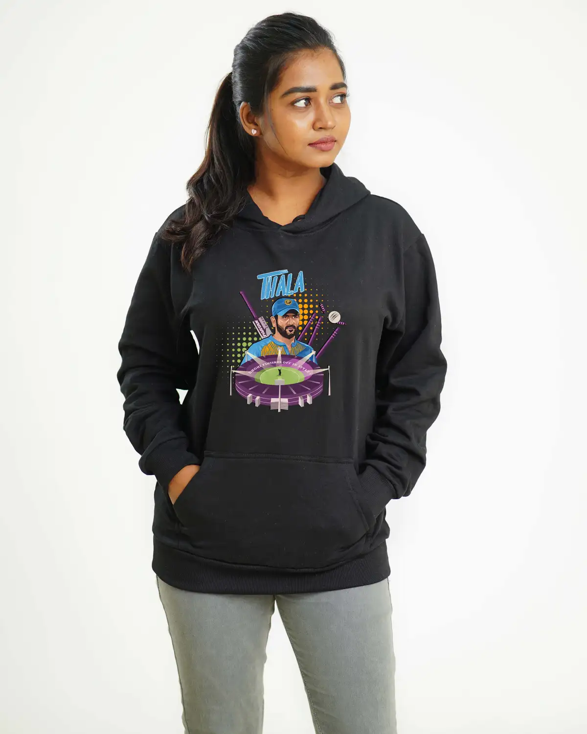 Poshemodetees-Female-ThalaDhoni1-Black-Hoodie-2