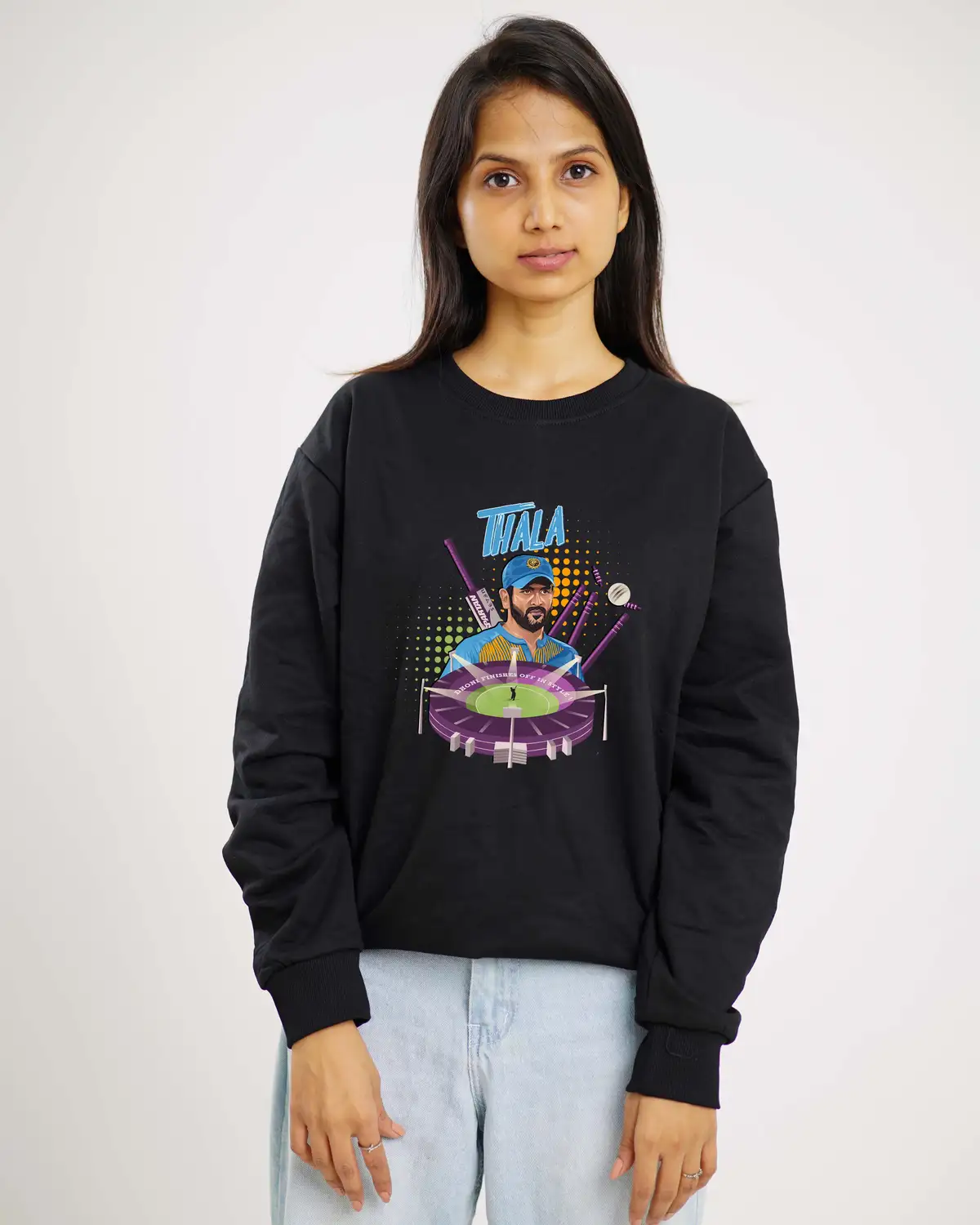 Poshemodetees-Female-ThalaDhoni1-Black-Sweatshirt-1