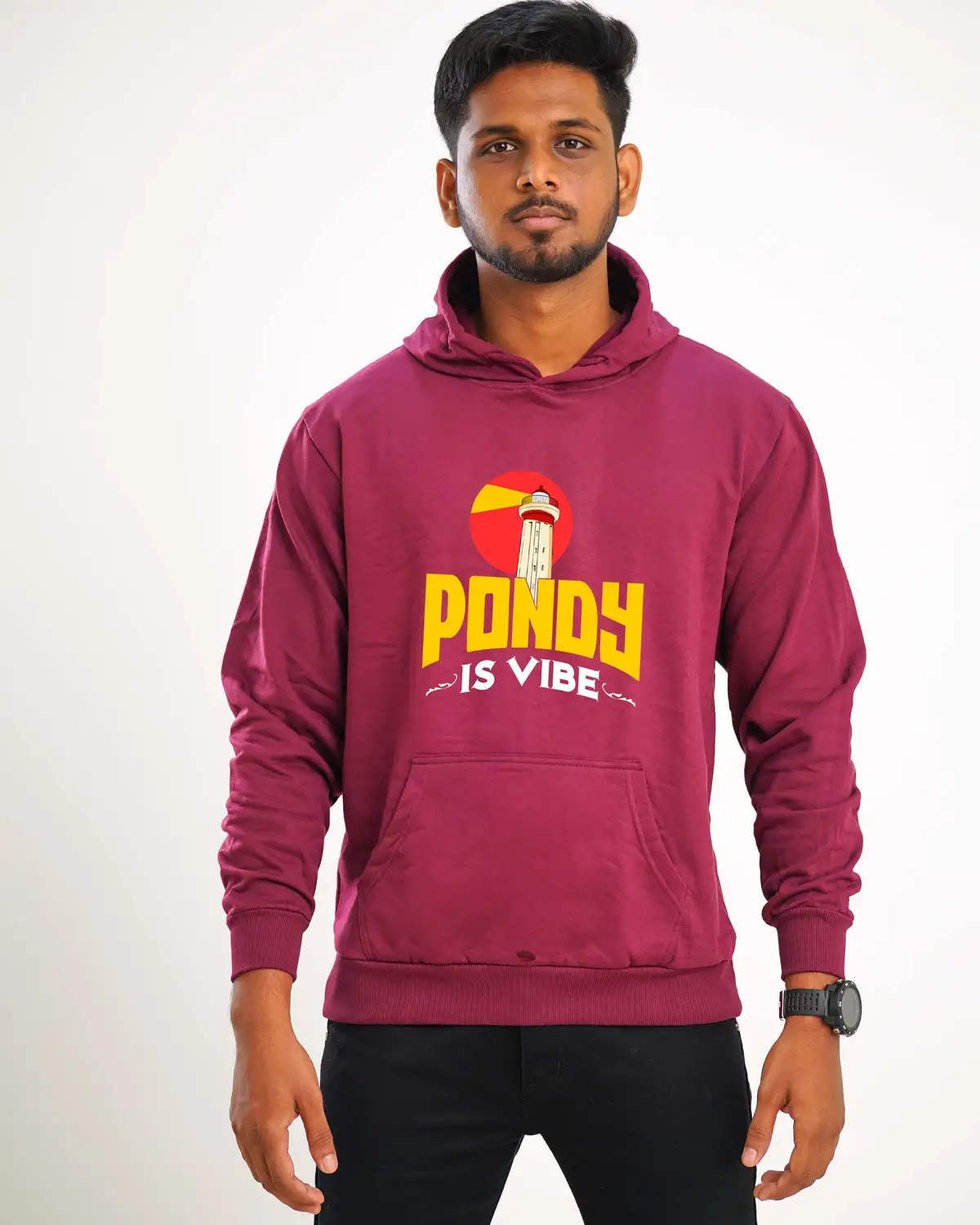 Poshemodetees-Male-PondyIsVibe-Maroon-Hoodie-1