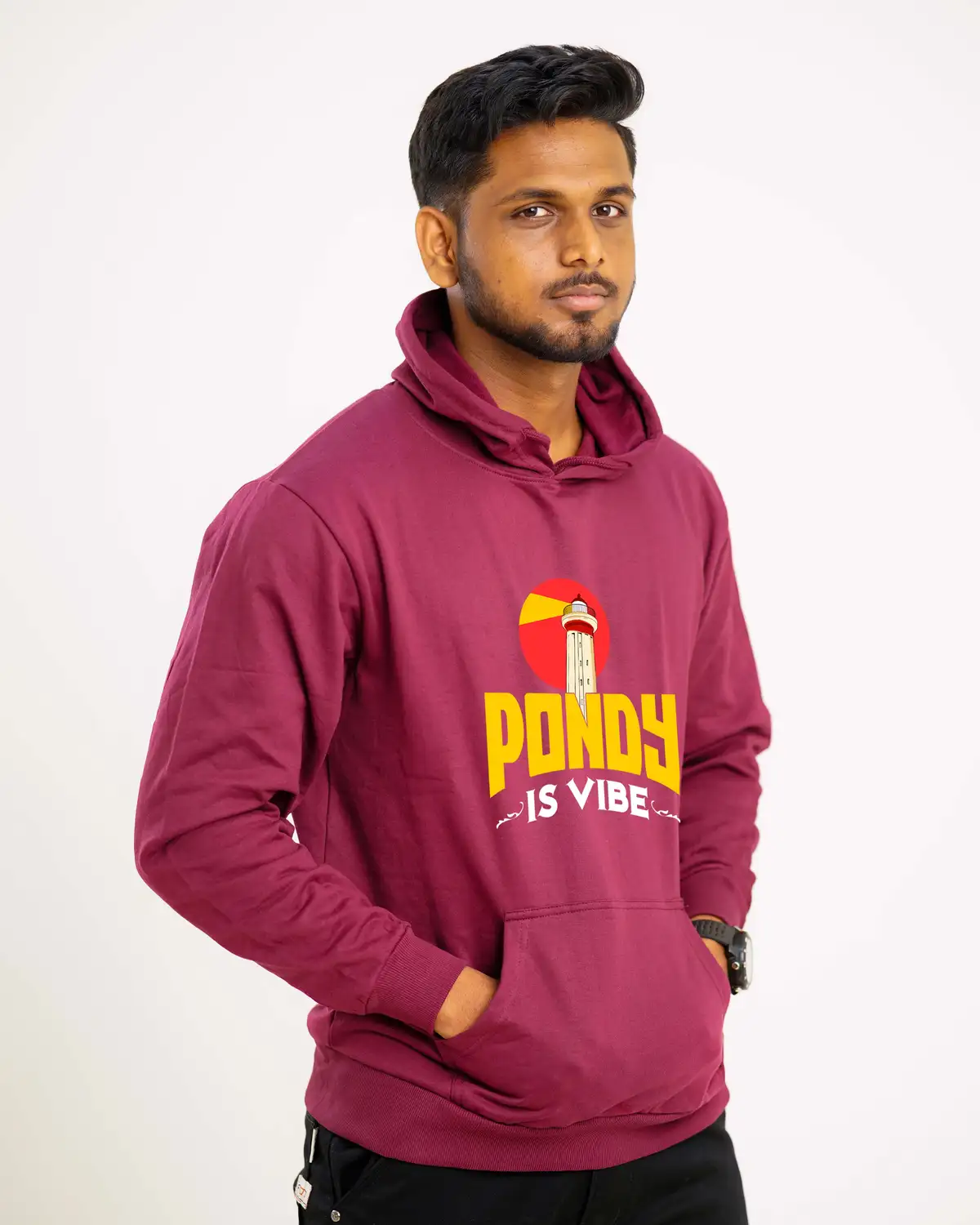Poshemodetees-Male-PondyIsVibe-Maroon-Hoodie-2