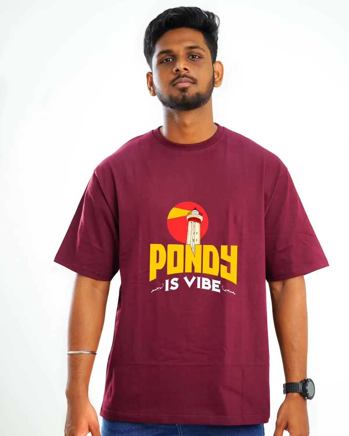 Poshemodetees-Male-PondyIsVibe-Maroon-Oversized-1