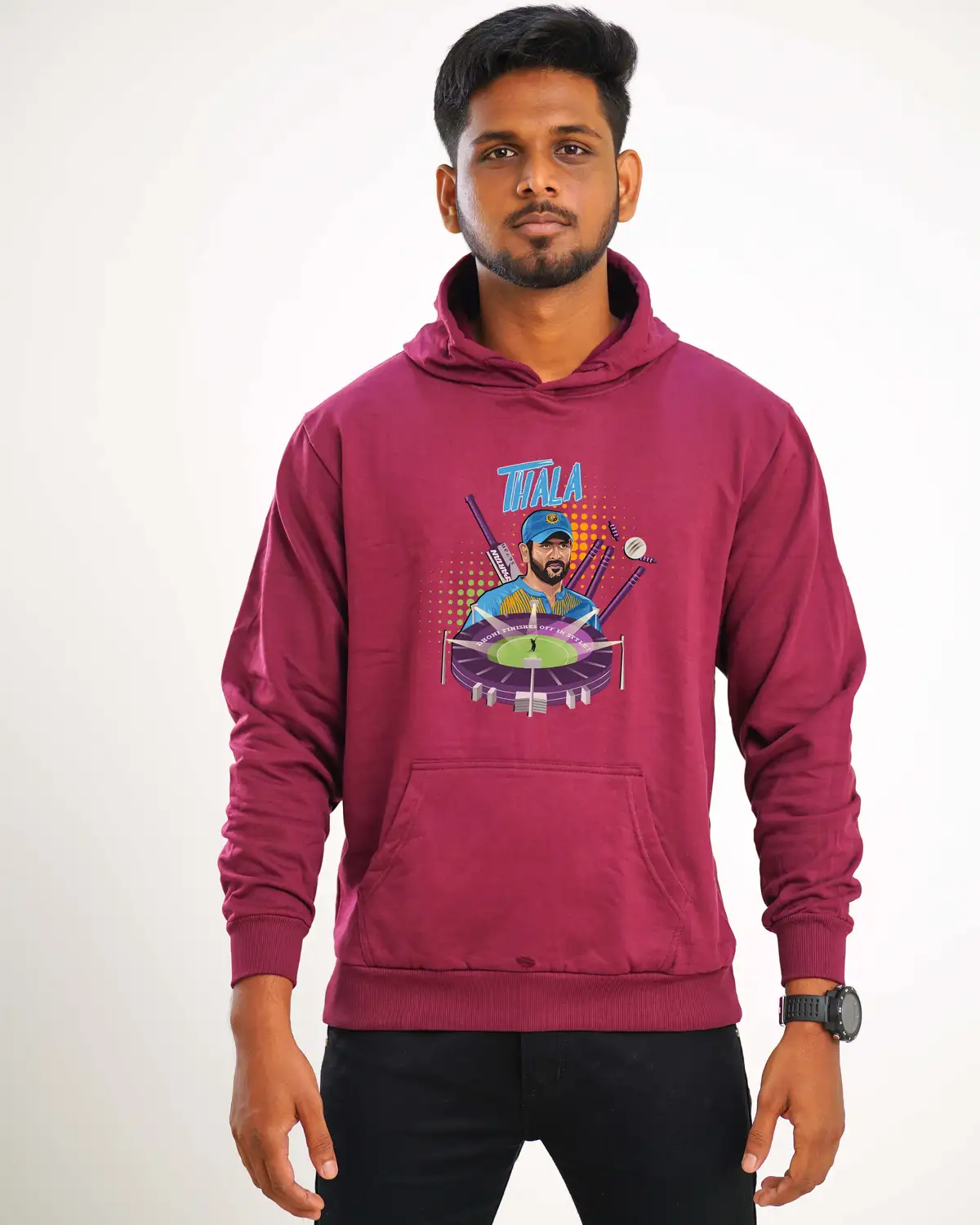Poshemodetees-Male-ThalaDhoni1-Maroon-Hoodie-1